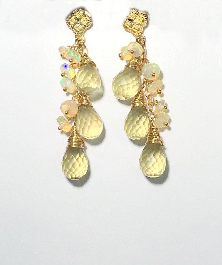 Ethiopian Opal Lemon Quartz Tassel Earrings - doolittlejewelry