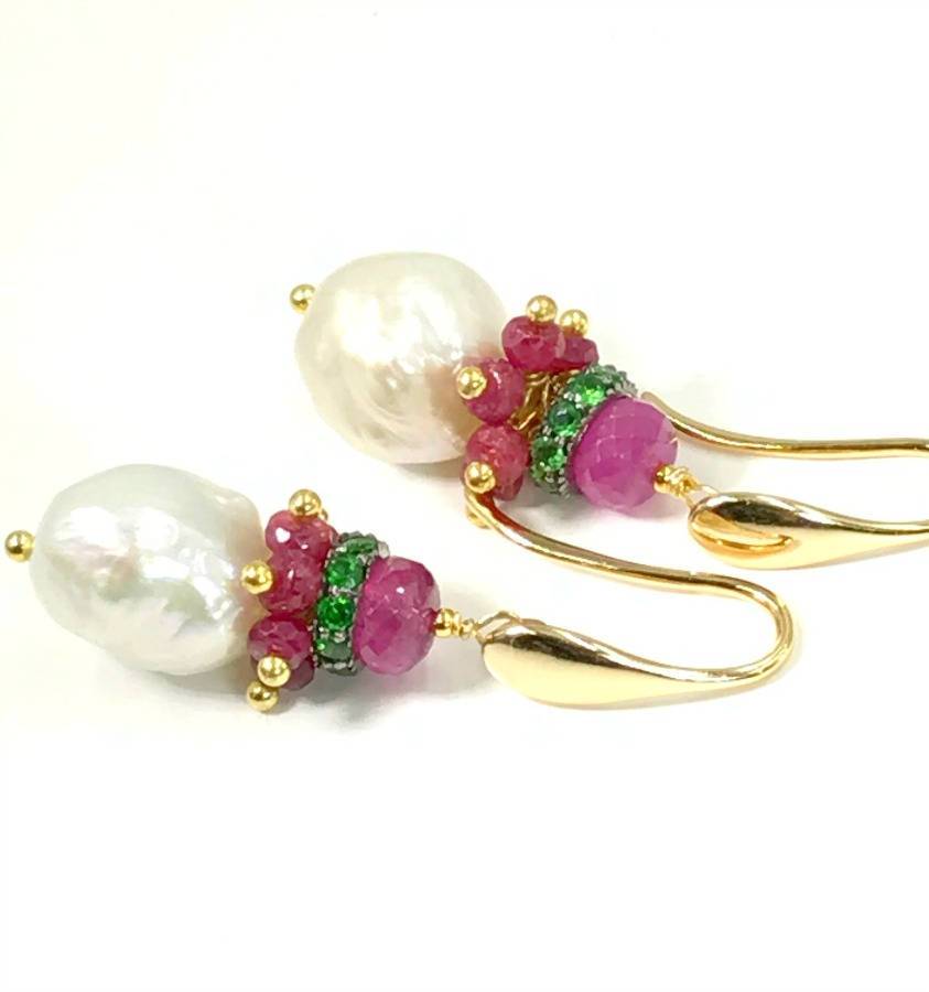 Ruby Cluster and Tsavorite Garnet Earrings - doolittlejewelry