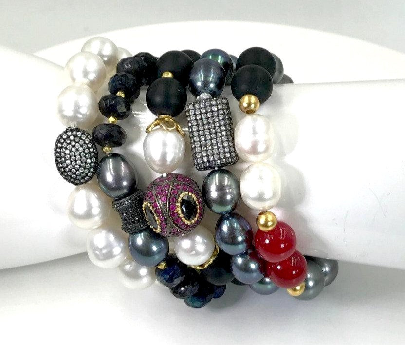 Ruby and Black Onyx Stretch Layering Bracelet - doolittlejewelry