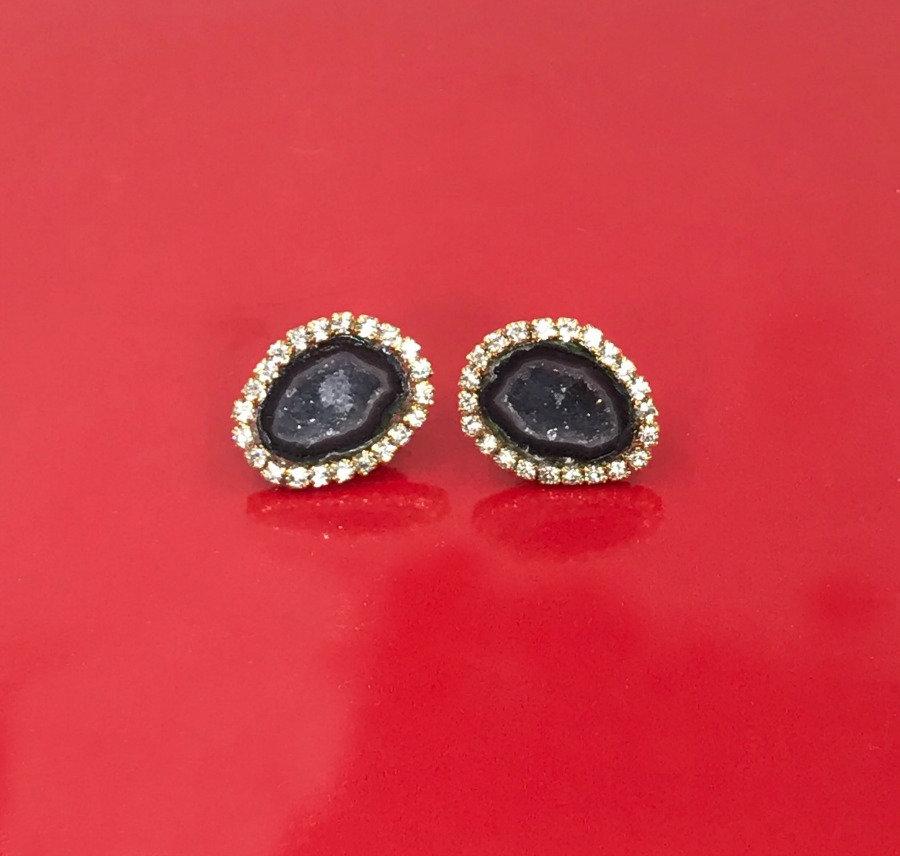 Black Tabasco Geode Slice Stud Earrings - doolittlejewelry