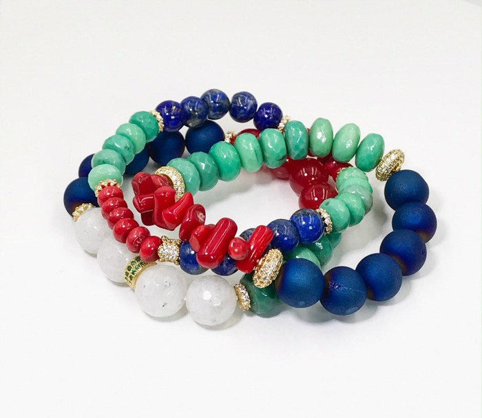 Red White Blue Green Layering Bracelets Set of 3 - doolittlejewelry