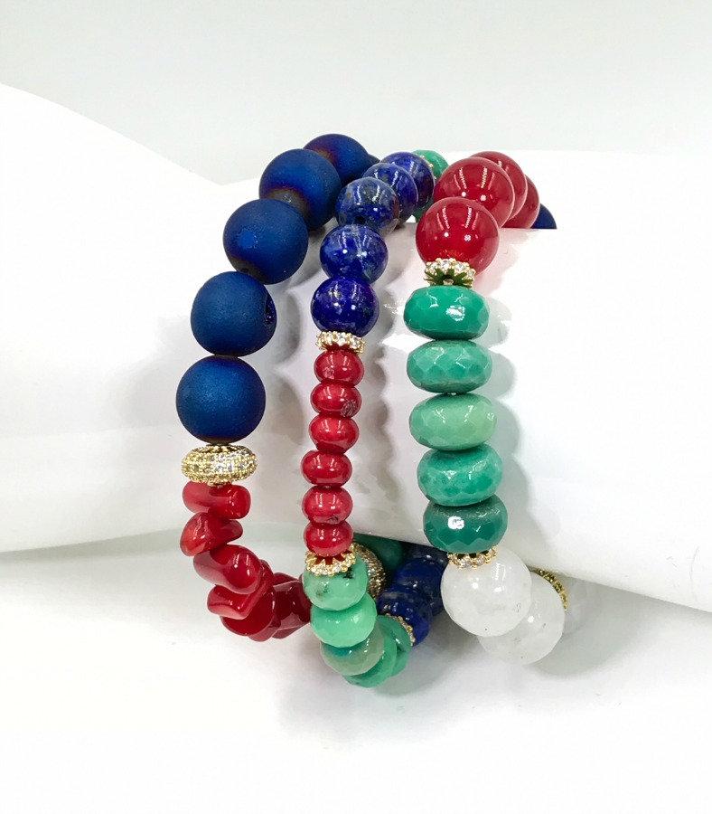 Red White Blue Green Layering Bracelets Set of 3 - doolittlejewelry