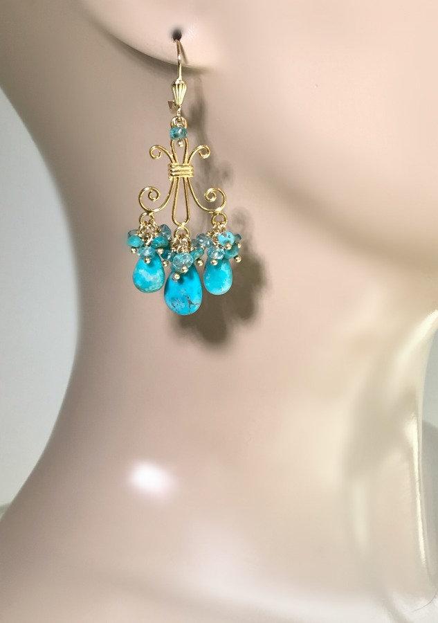 Turquoise Gemstone Chandelier Gold Earrings - doolittlejewelry