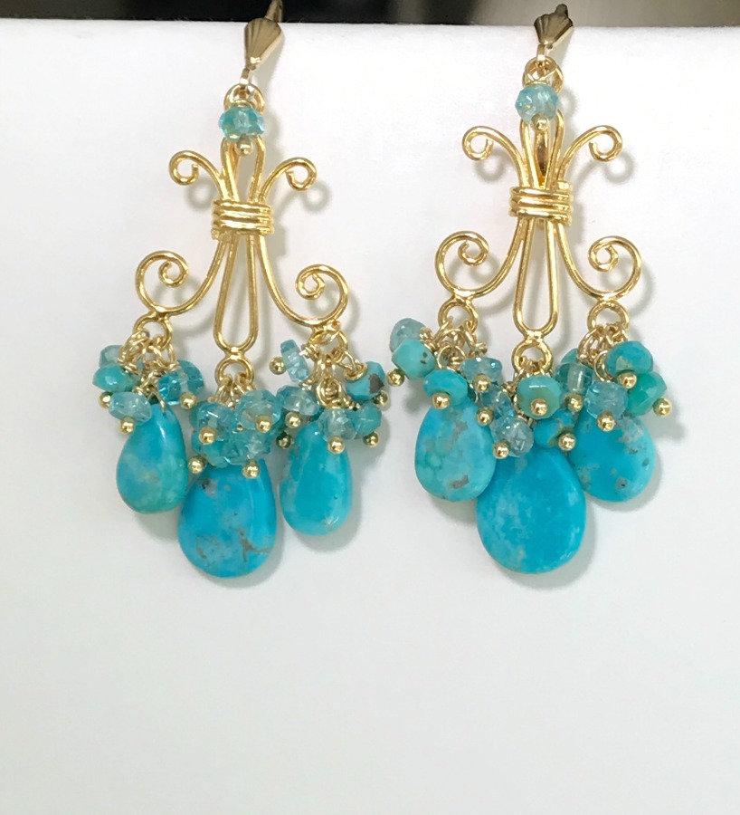 Turquoise Gemstone Chandelier Gold Earrings - doolittlejewelry