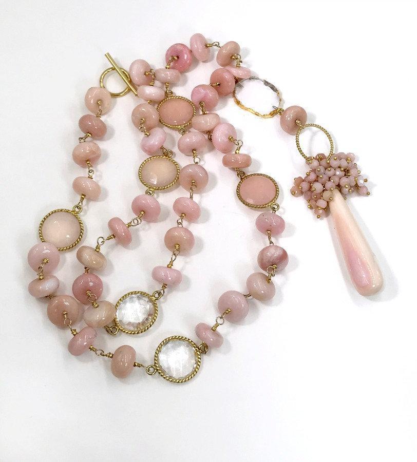 Gemstone Opal Long Wire Wrapped Necklace - doolittlejewelry