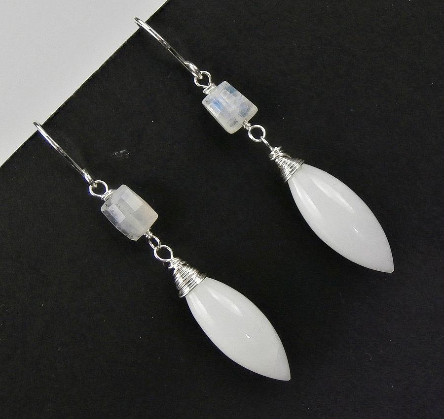 Moonstone and Sterling Silver Modern Bridal Earrings - doolittlejewelry