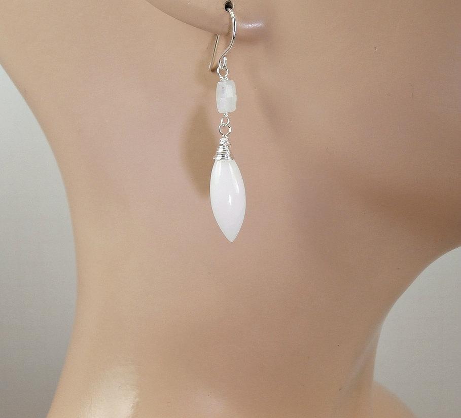 Moonstone and Sterling Silver Modern Bridal Earrings - doolittlejewelry