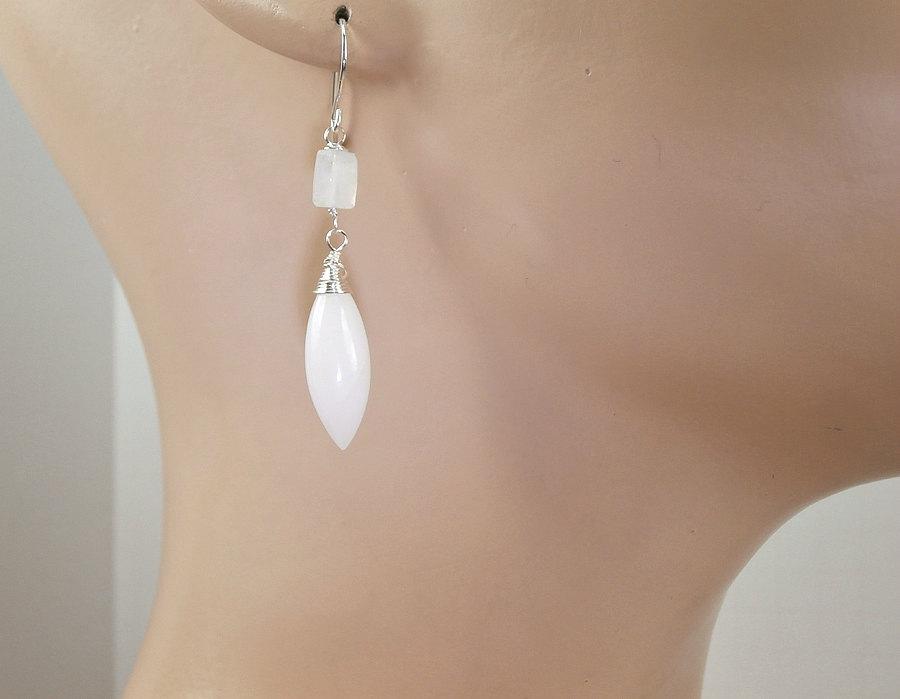 Moonstone and Sterling Silver Modern Bridal Earrings - doolittlejewelry