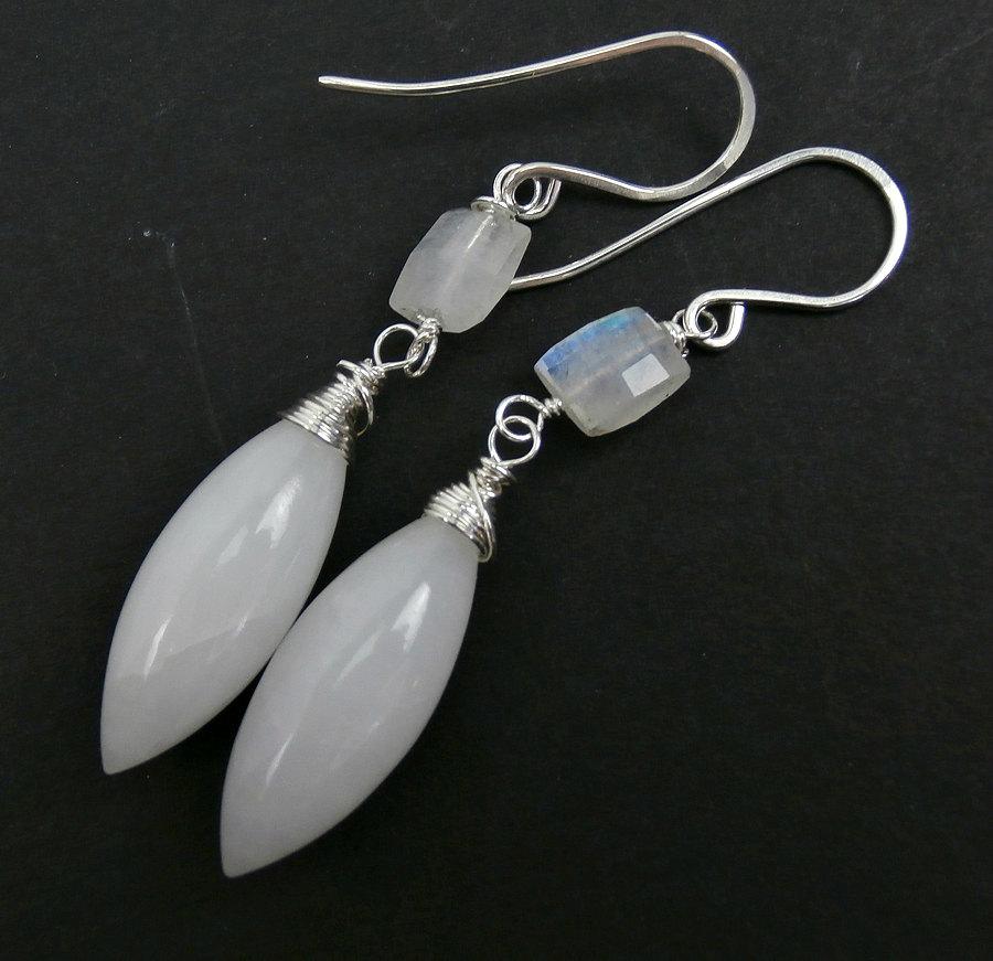 Moonstone and Sterling Silver Modern Bridal Earrings - doolittlejewelry