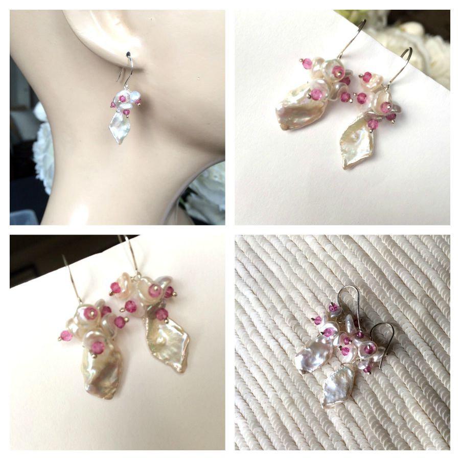 Keishi Pearl and Pink Cluster Wedding Earring - doolittlejewelry