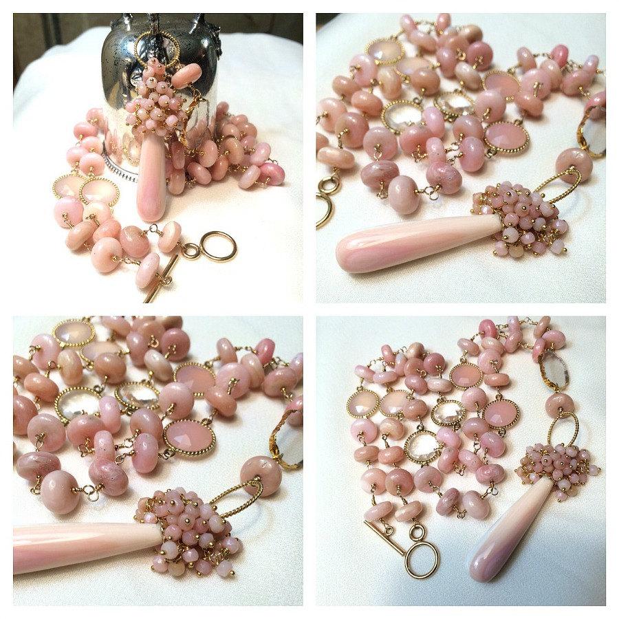 Gemstone Opal Long Wire Wrapped Necklace - doolittlejewelry