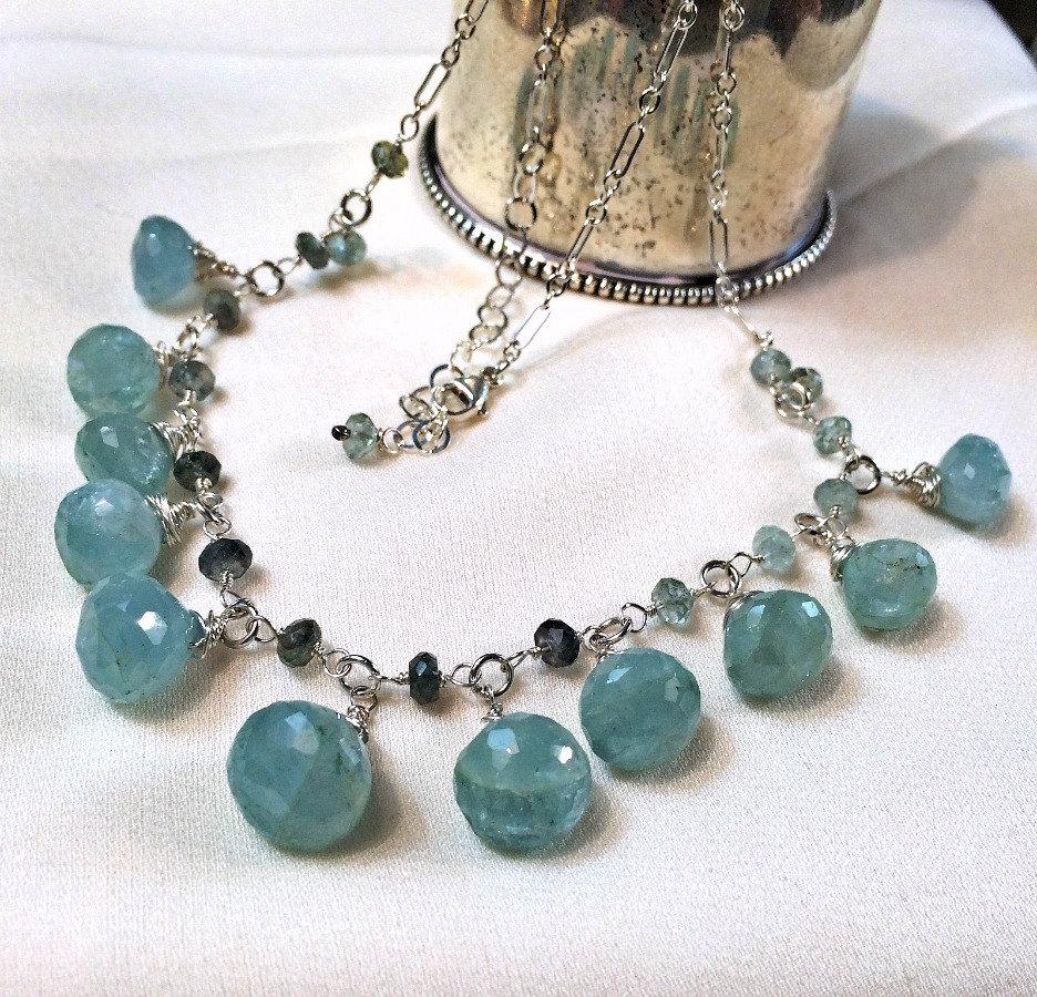 Sterling Silver Aquamarine Blue Dangle Necklace - doolittlejewelry