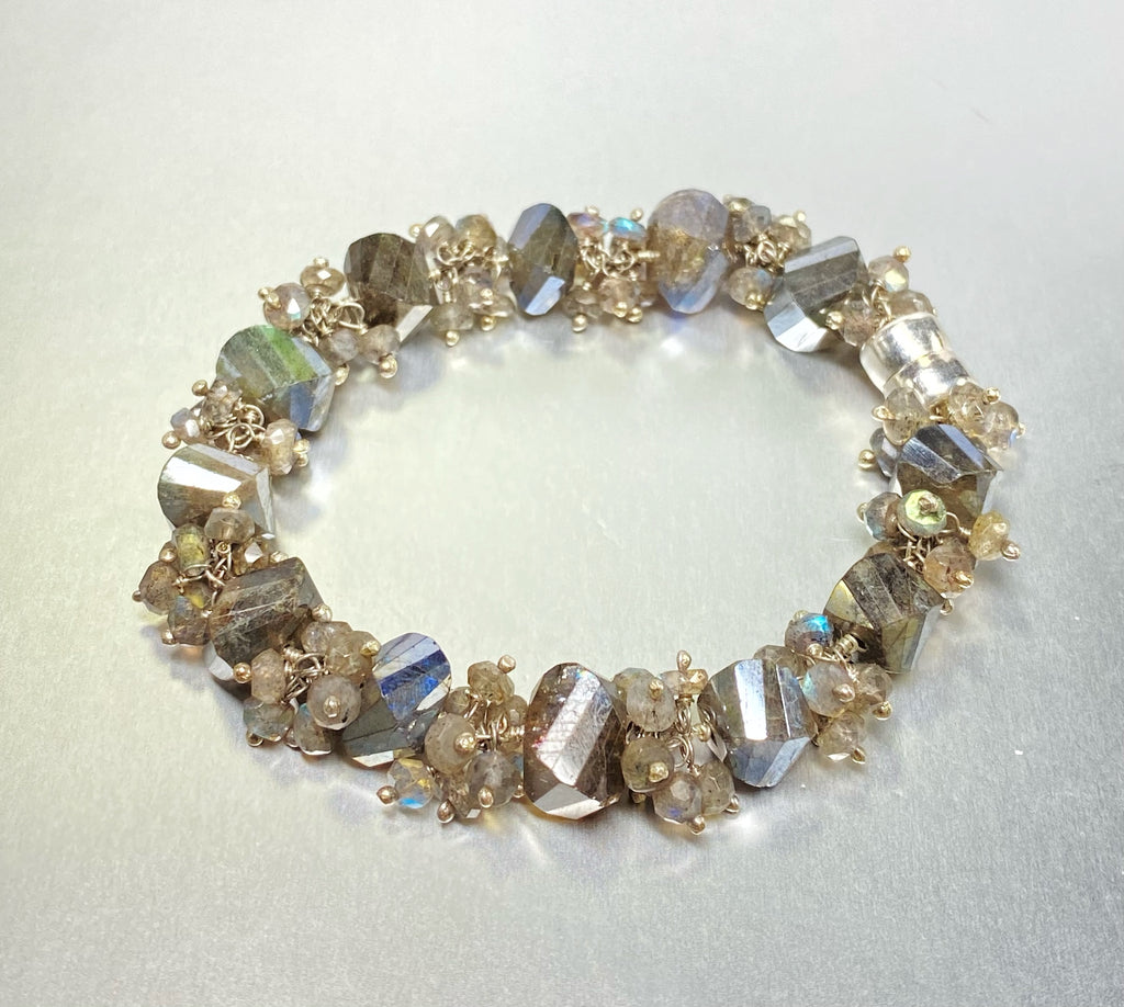 Labradorite Bangle Style Sterling Silver and Cluster Bracelet - doolittlejewelry