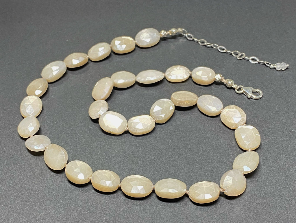 Ivory Mystic Moonstone Necklace Silk Knotted Sterling Silver