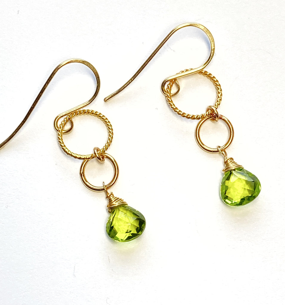 Peridot Dangle Earrings 14 kt Gold Fill