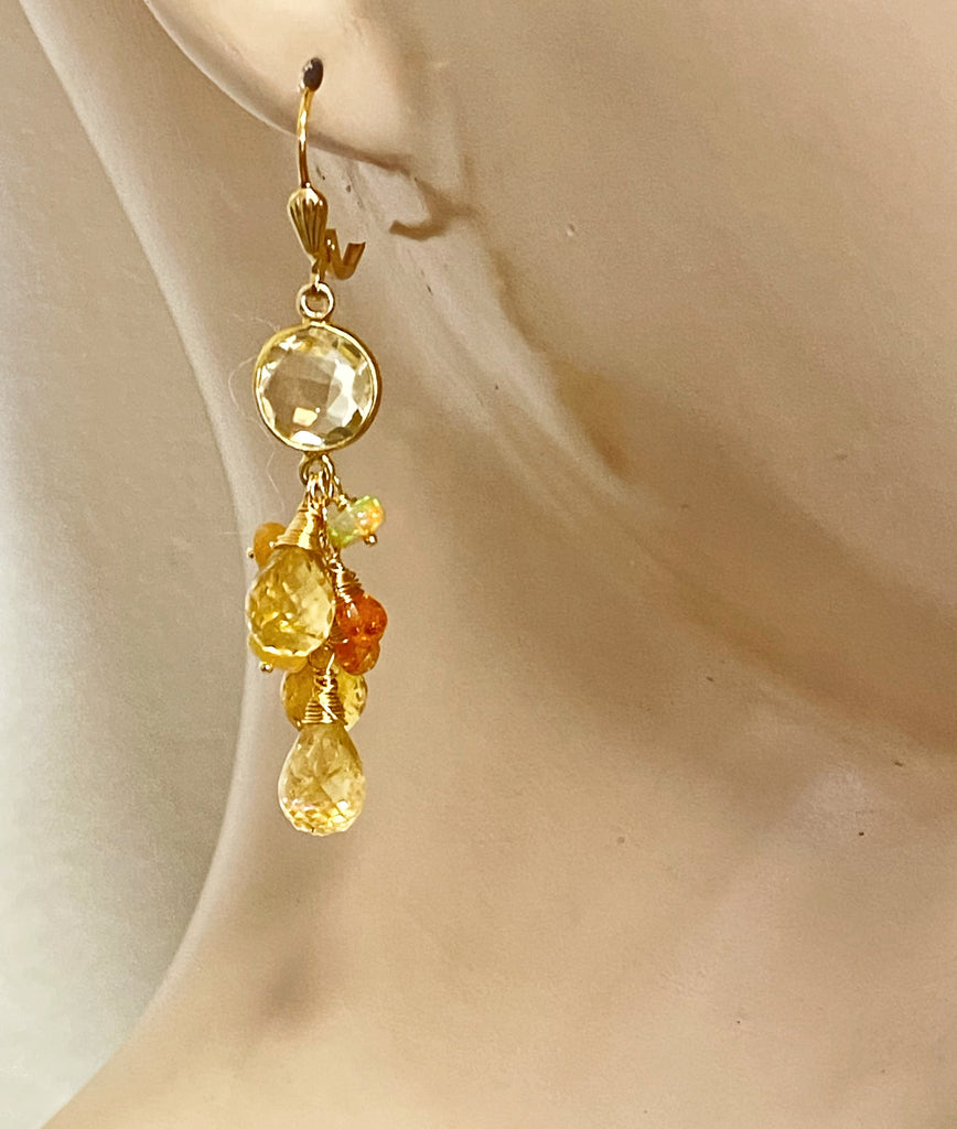 Citrine Dangle Earrings Ethiopian Opals Mandarin Garnet