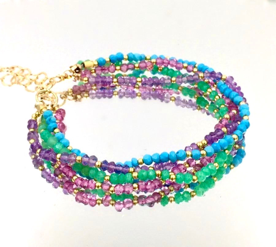 Multi-strand Gemstone Dainty and Gemstone Beaded Bracelet - doolittlejewelry