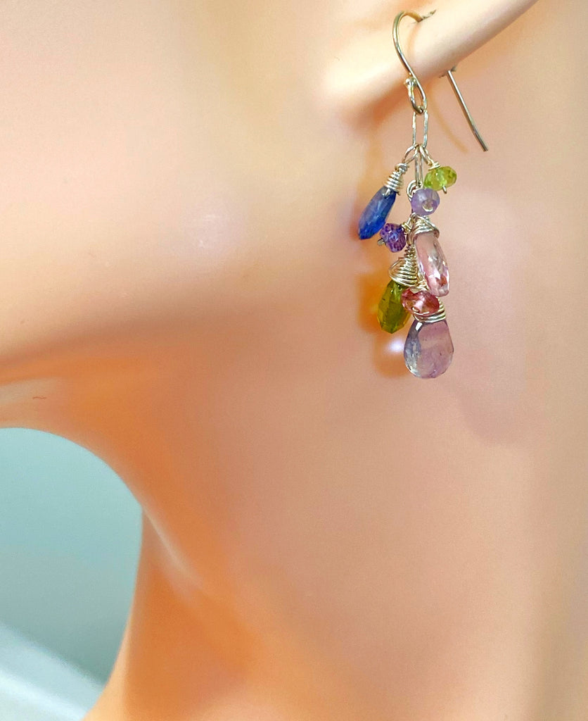 Colorful Gemstone Dangle Earrings Sterling Silver