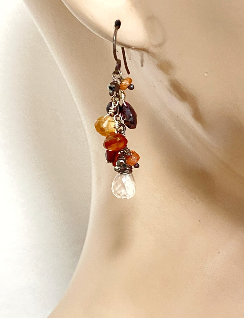 Multicolor Garnet Dangle Earrings Oxidized Silver