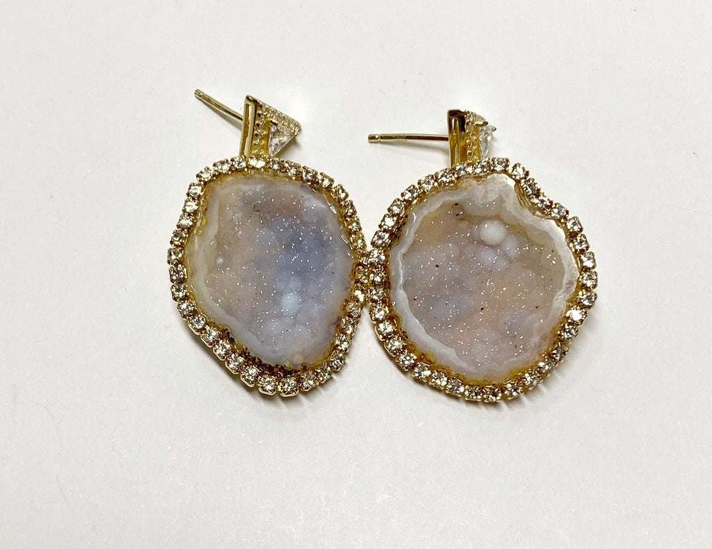 Ivory Tabasco Geode Earrings Diamond Bezel Style