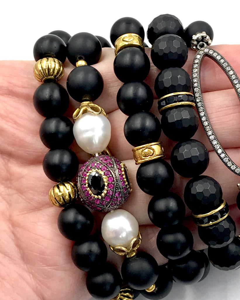 Ruby and Black Onyx Stretch Layering Bracelet - doolittlejewelry