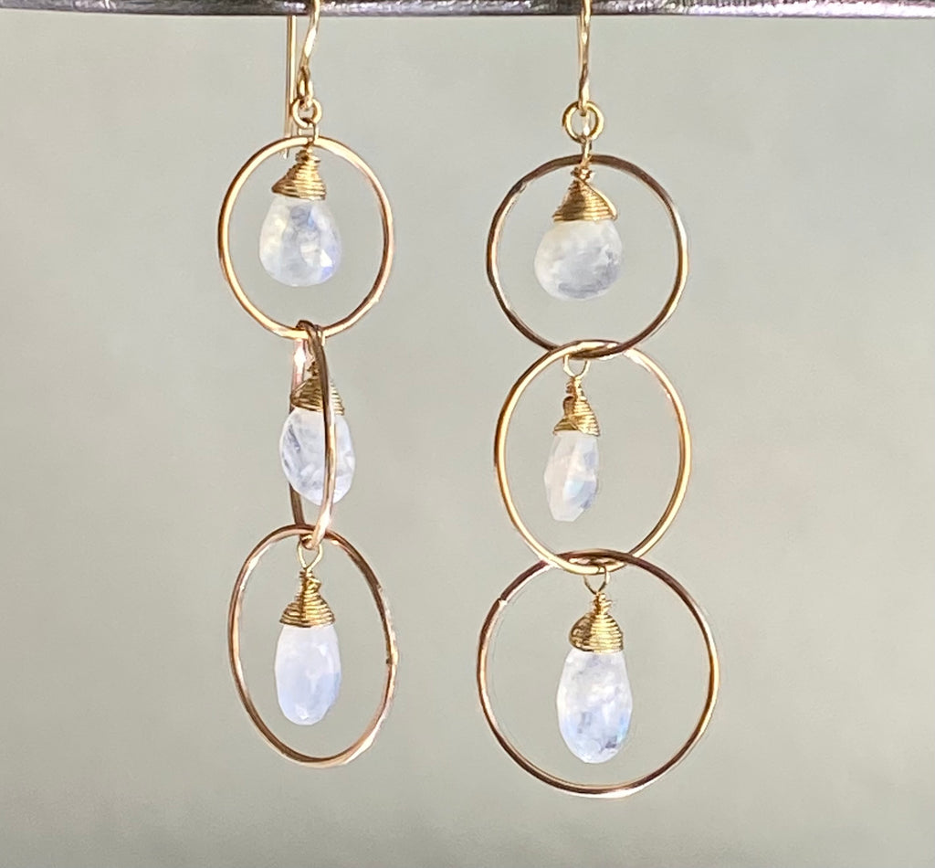 Rainbow Moonstone 14 kt Gold Fill Triple Hoop Earrings