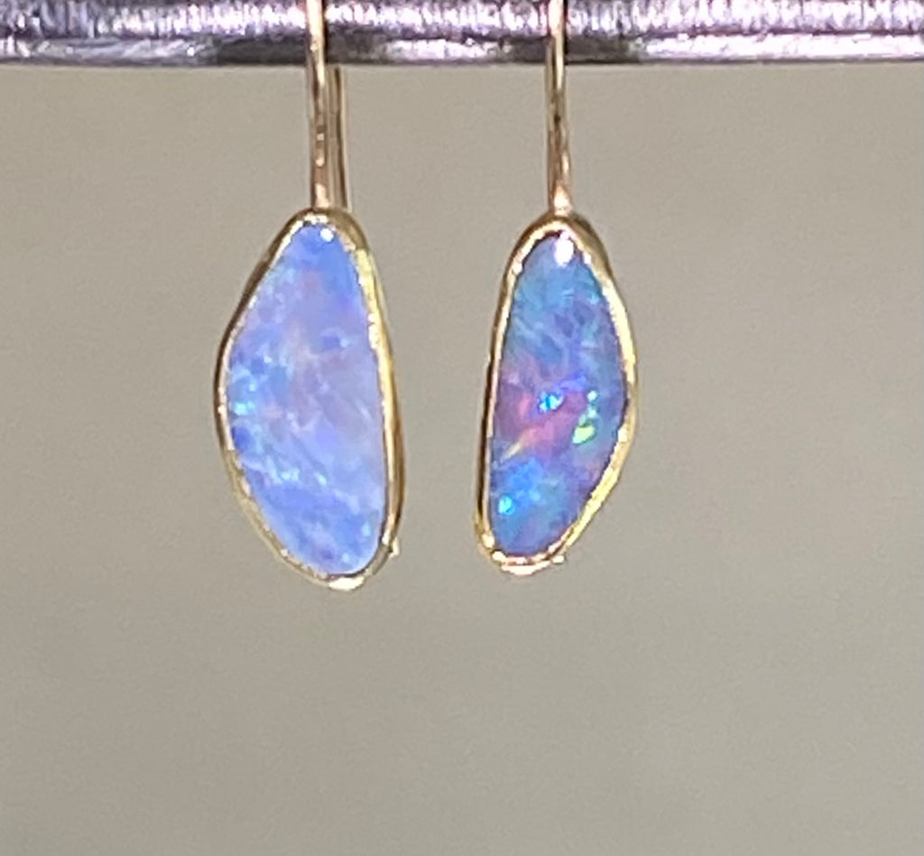 Australian Boulder Opal 22 kt Gold Dangle Earrings