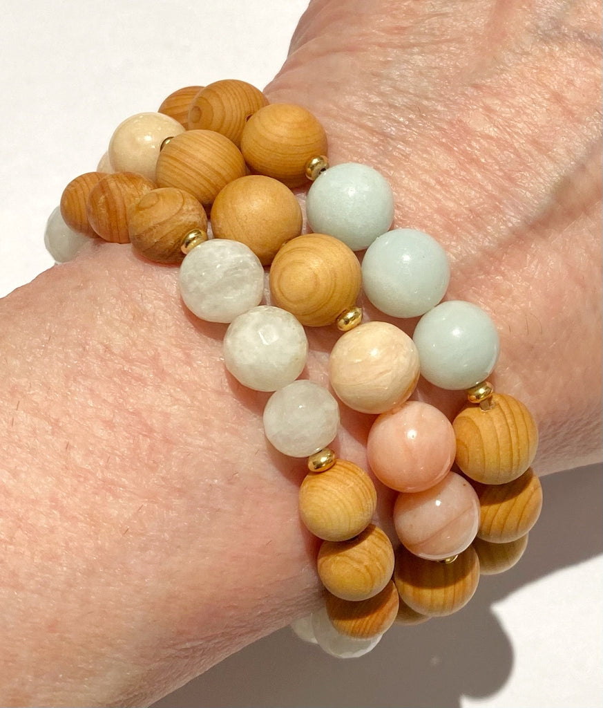 Pastel Gemstone Sandalwood Stretch Stacking Bracelet Set