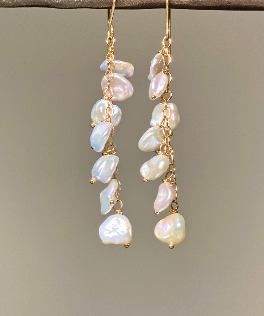 Keishi Pearl Gold Dangle Earrings