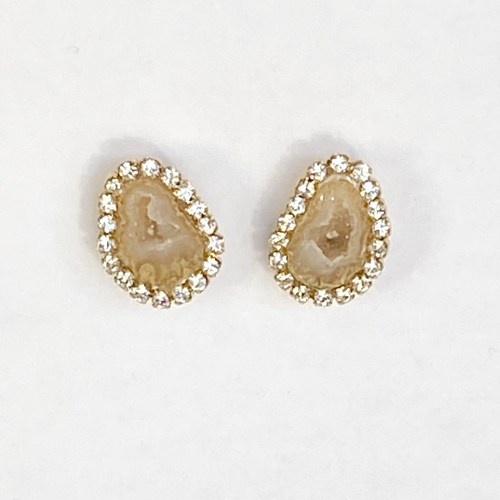 Tabasco Geode Stud Wedding Earrings Golden Beige