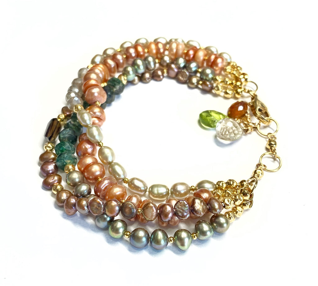 Multi-strand Pearl and Gemstone Clasp Bracelet