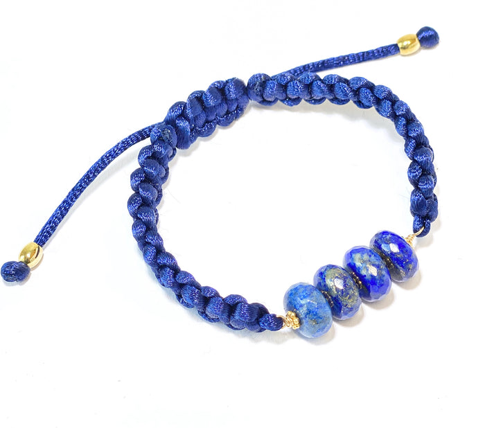 Blue Lapis Lazuli Macrame Bracelet Boho Style