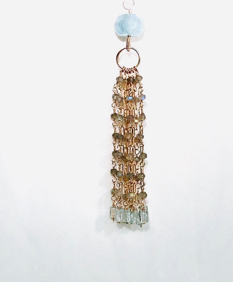 Multi-stone Long Tassel Rose Gold Necklace - doolittlejewelry