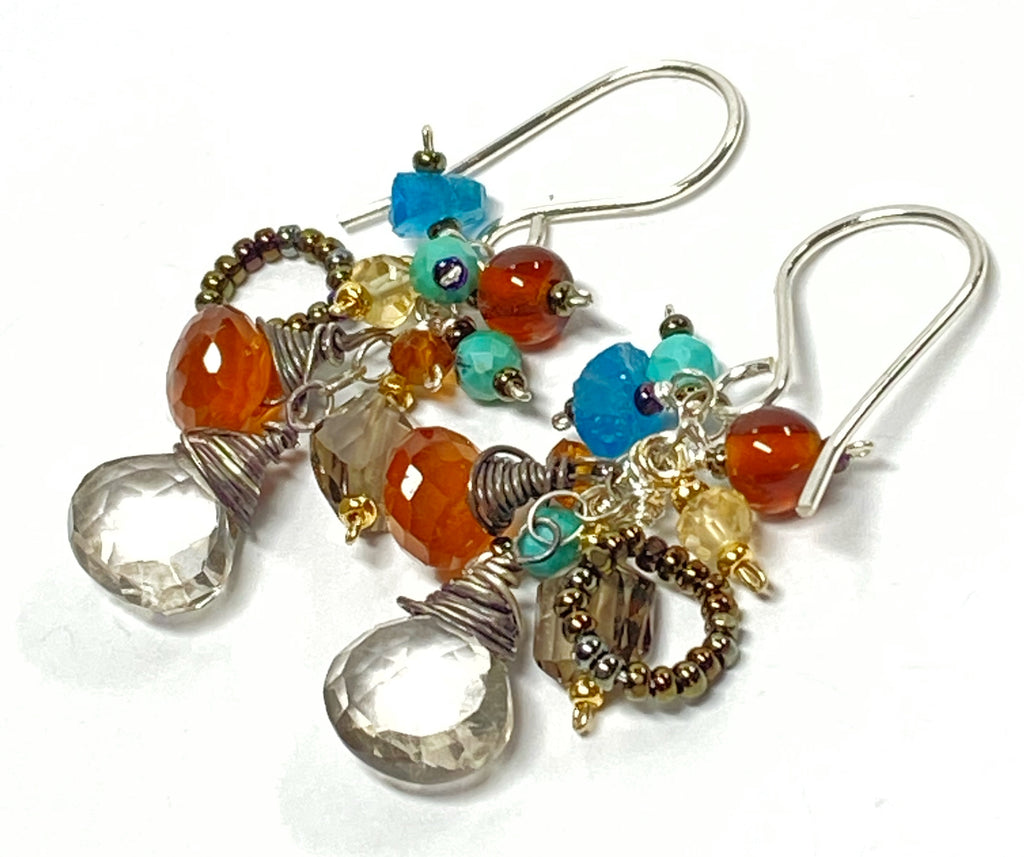Multicolor Gemstone Dangle Earrings Earth Tone Sterling Silver
