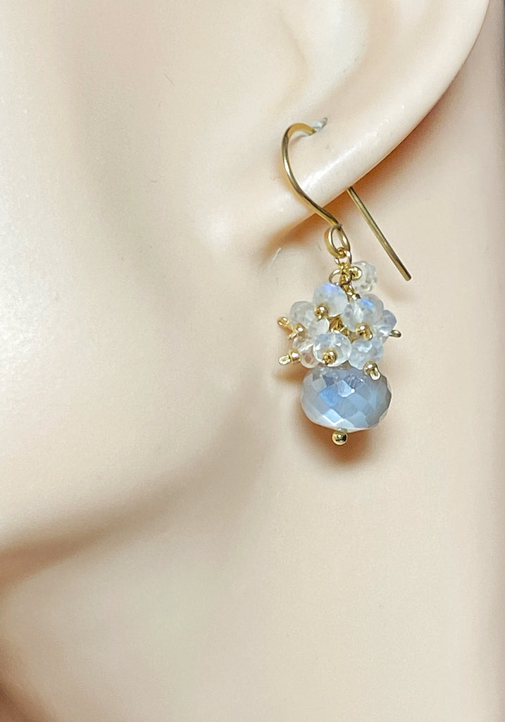 Rainbow Moonstone Cluster Earrings with Grey Mystic Moonstone