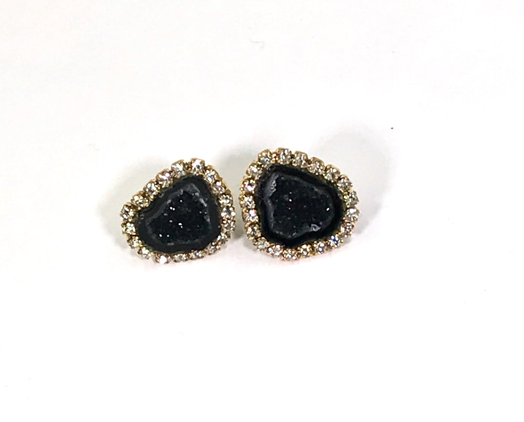 Black Tabasco Geode Stud Earrings Diamond Style - doolittlejewelry