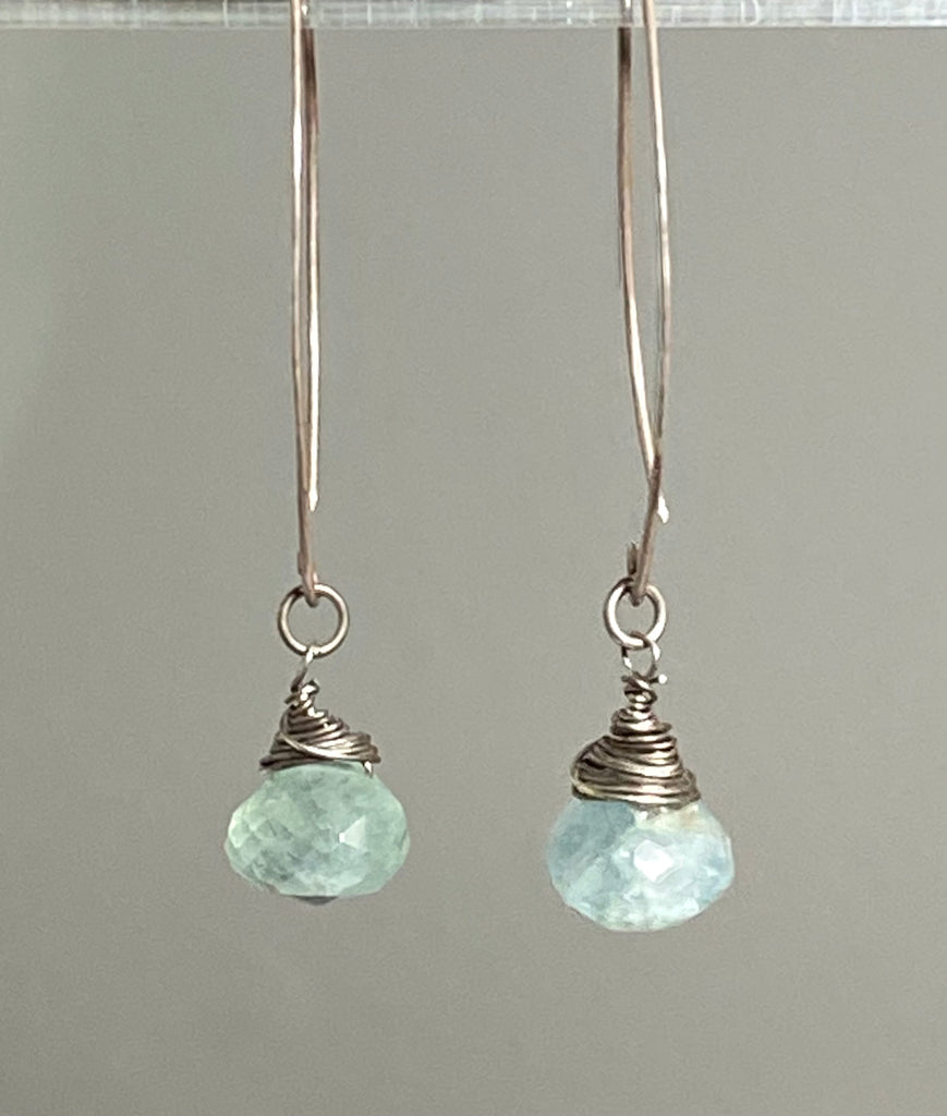 Aquamarine Drop Earrings Oxidized Sterling Silver