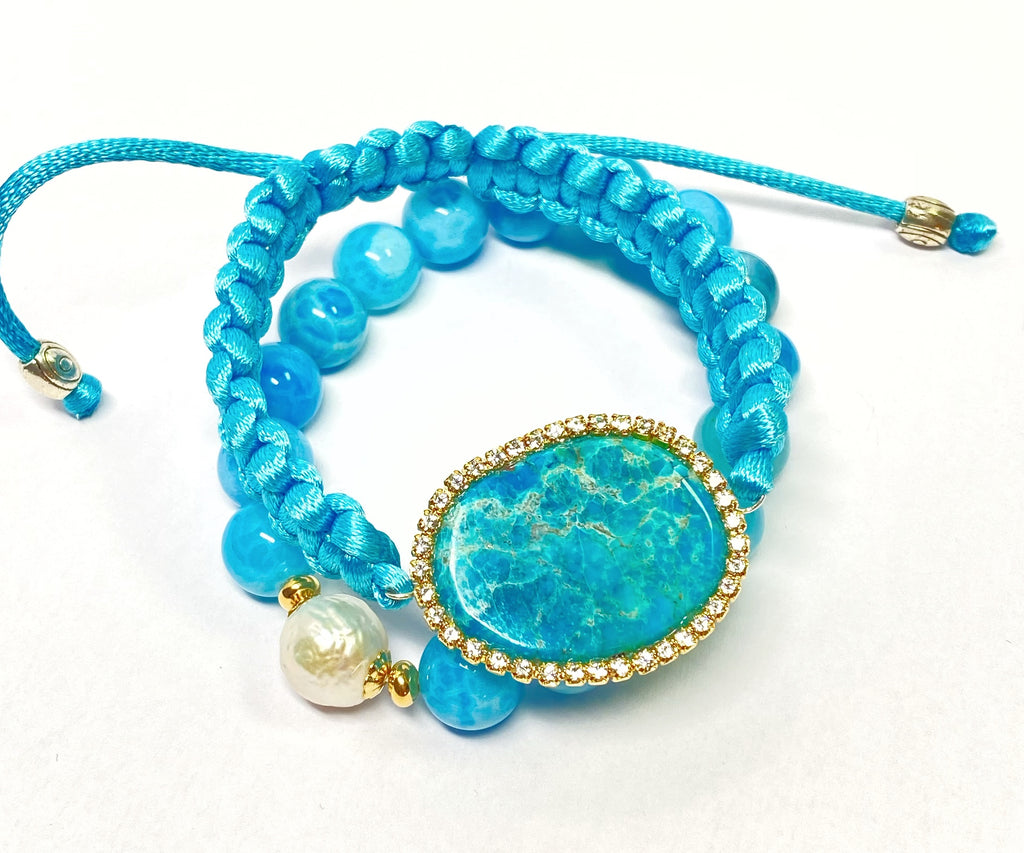 Turquoise Slice Swarovski Elements Boho Macrame Bracelet