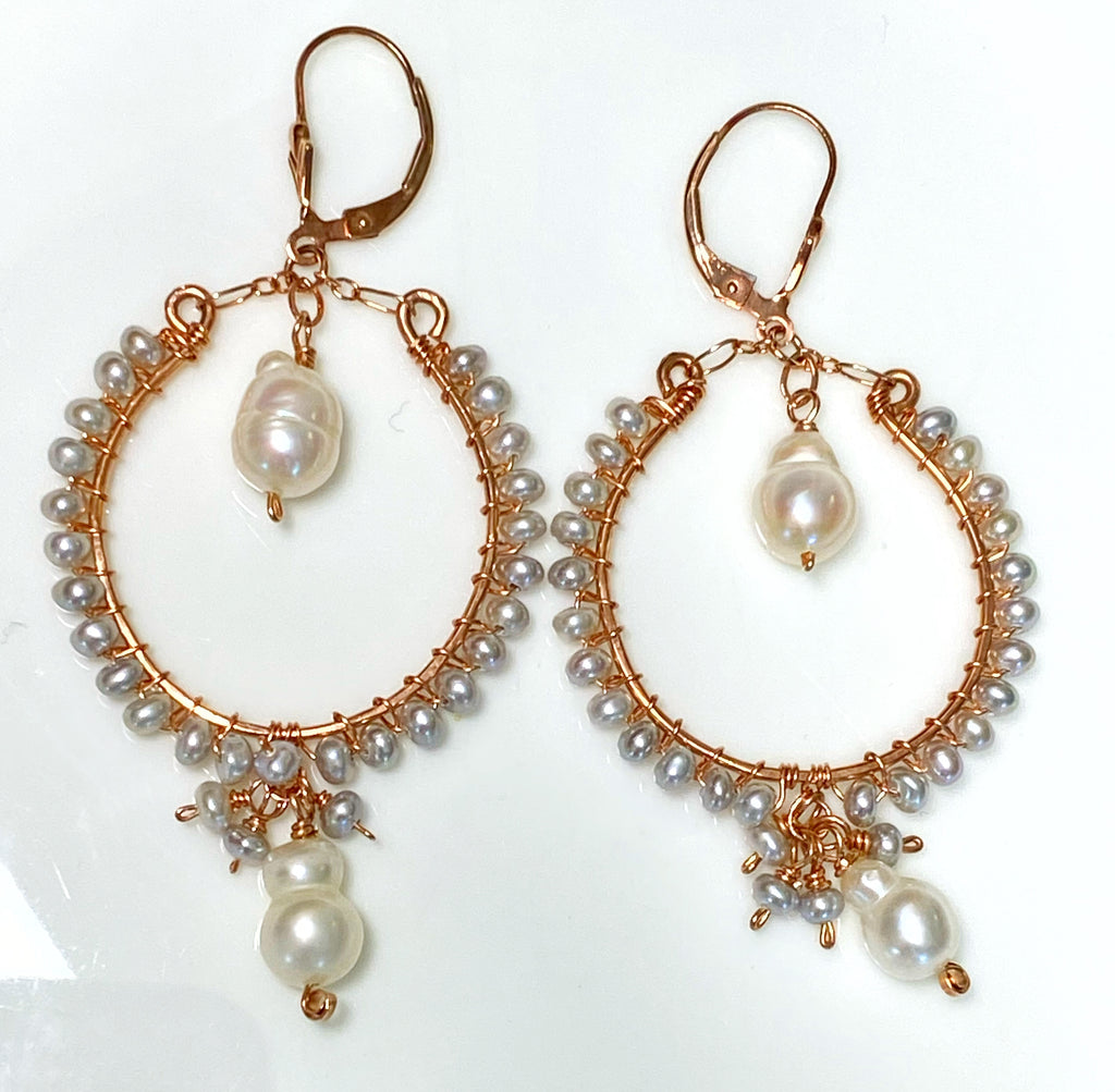 rose gold pearl hoop earrings
