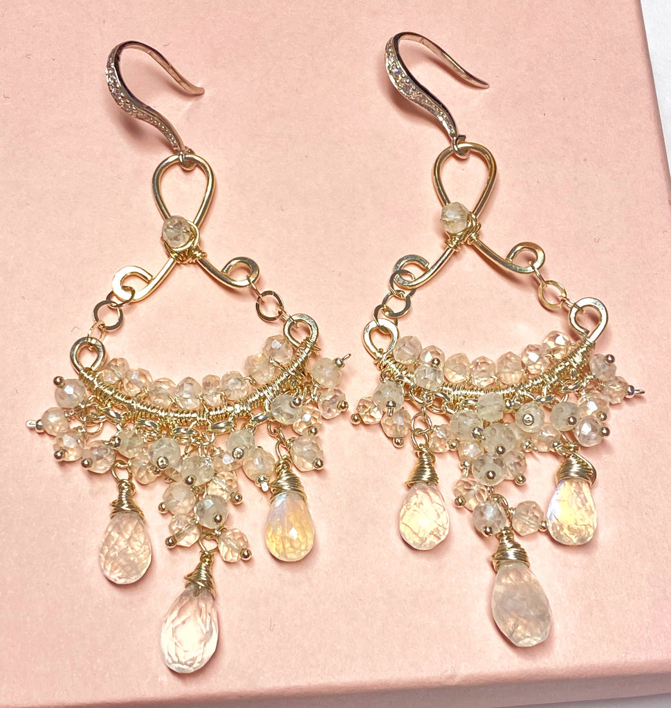 Sterling Silver Moonstone Bridal Wedding Chandelier Earrings - Doolittle