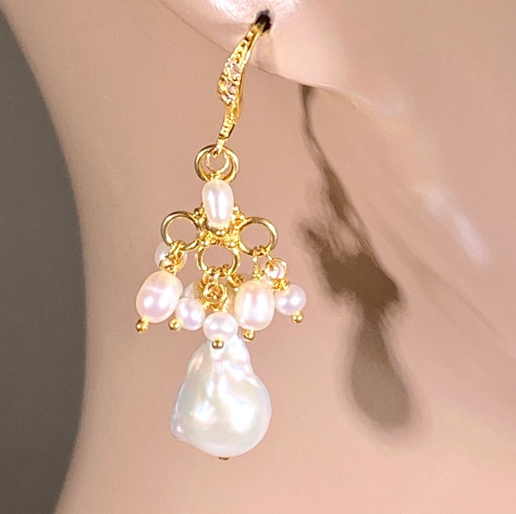 Ivory Baroque Freshwater Pearl Chandelier Earrings - doolittlejewelry
