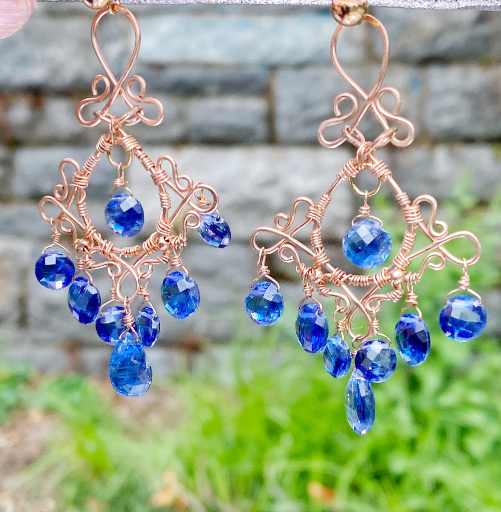 Luxury Gemstone Chandelier Rose Gold Earrings Kyanite