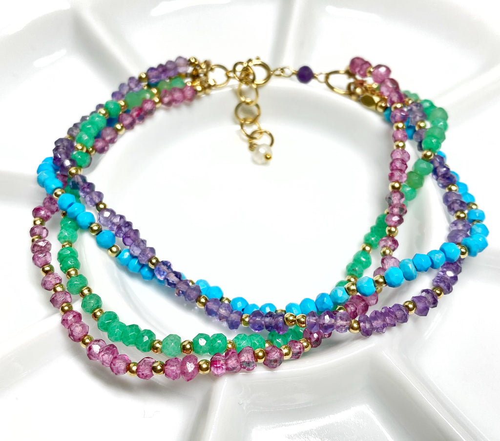 Multi-strand Gemstone Dainty and Gemstone Beaded Bracelet - Doolittle