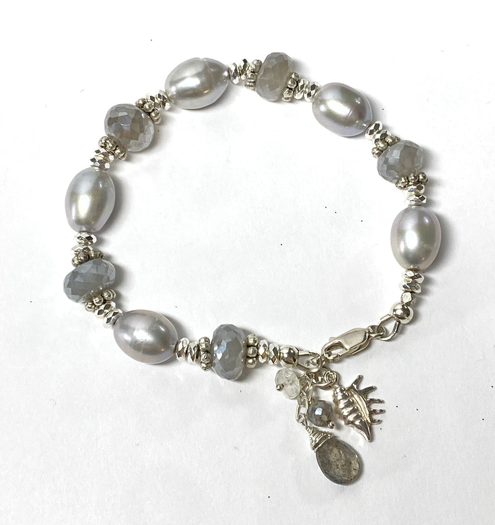 gray mystic moonstone pearl bracelet sterling silver