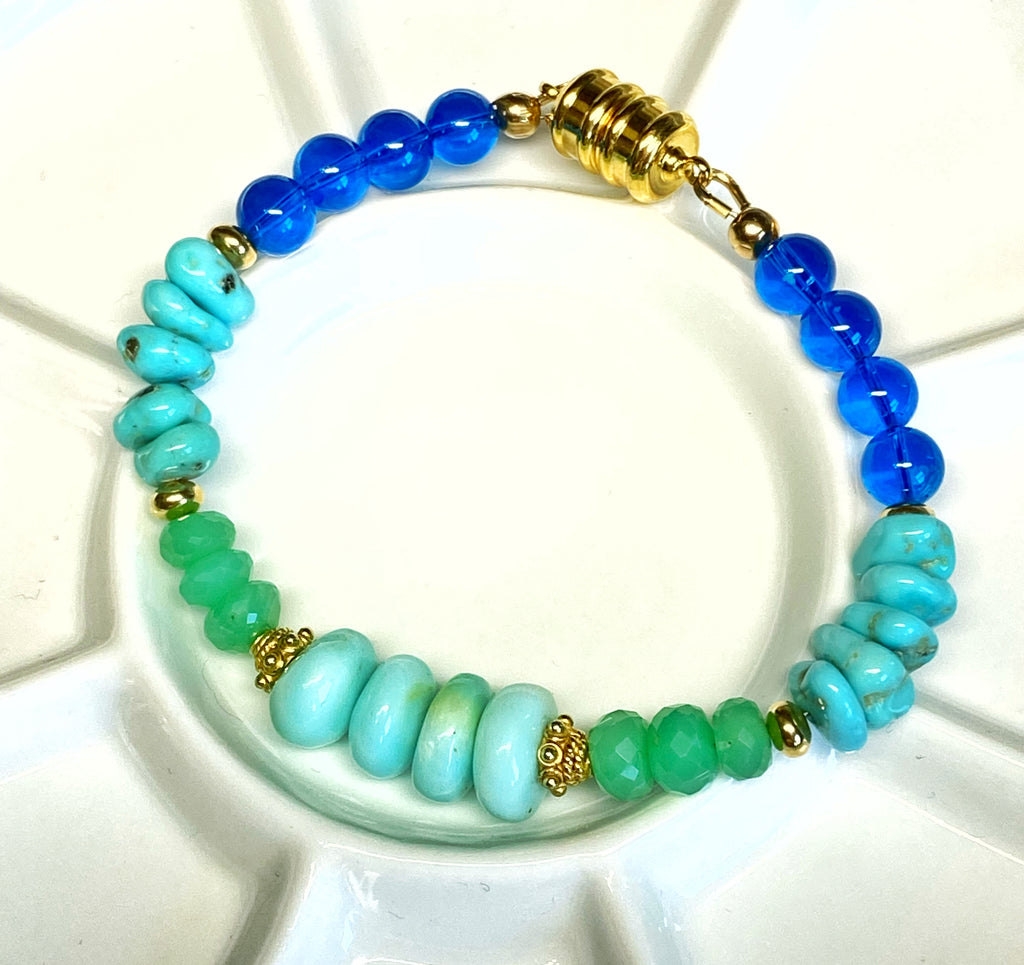 Turquoise Gemstone Bracelet, Chrysoprase Blue Opal Magnetic Clasp Bracelet