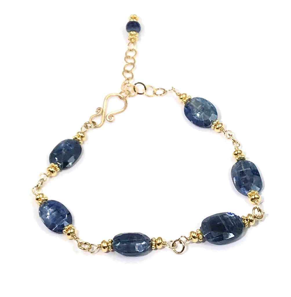 Blue Kyanite Bracelet Gold Fill Wire Wrapped - doolittlejewelry
