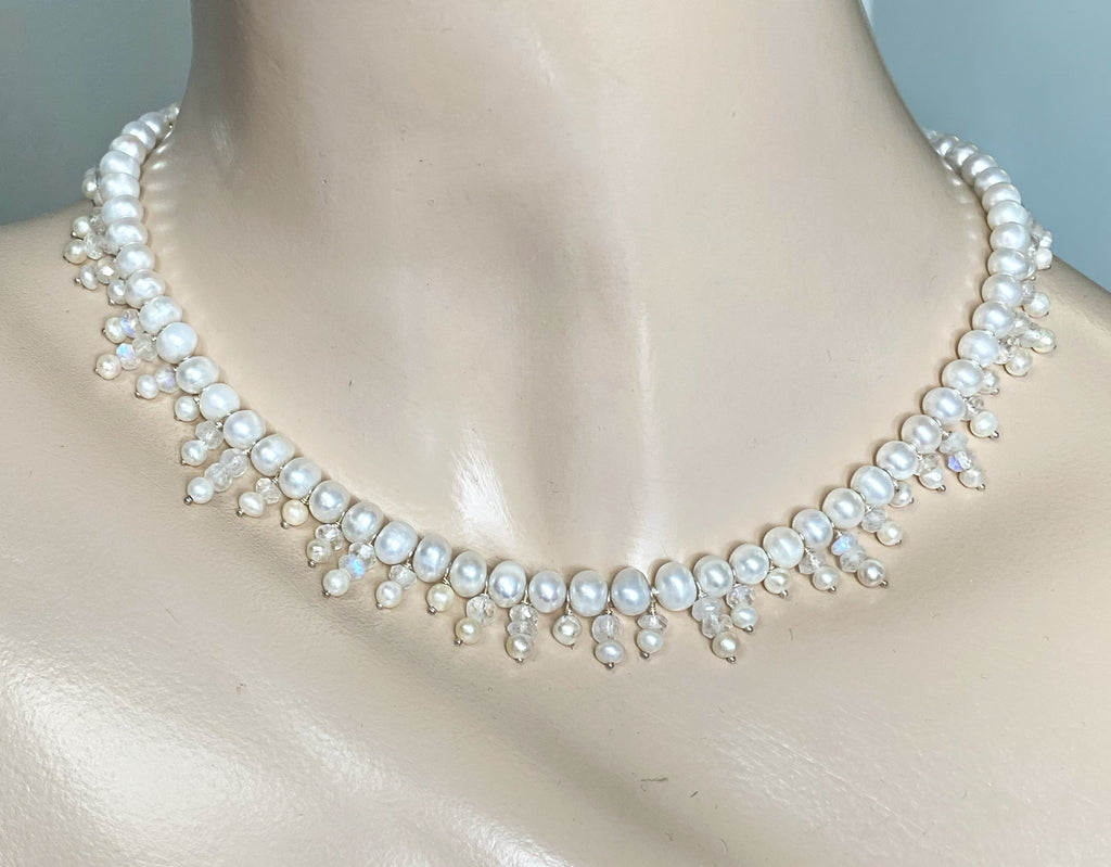 Pearl Moonstone Bridal Collar Necklace