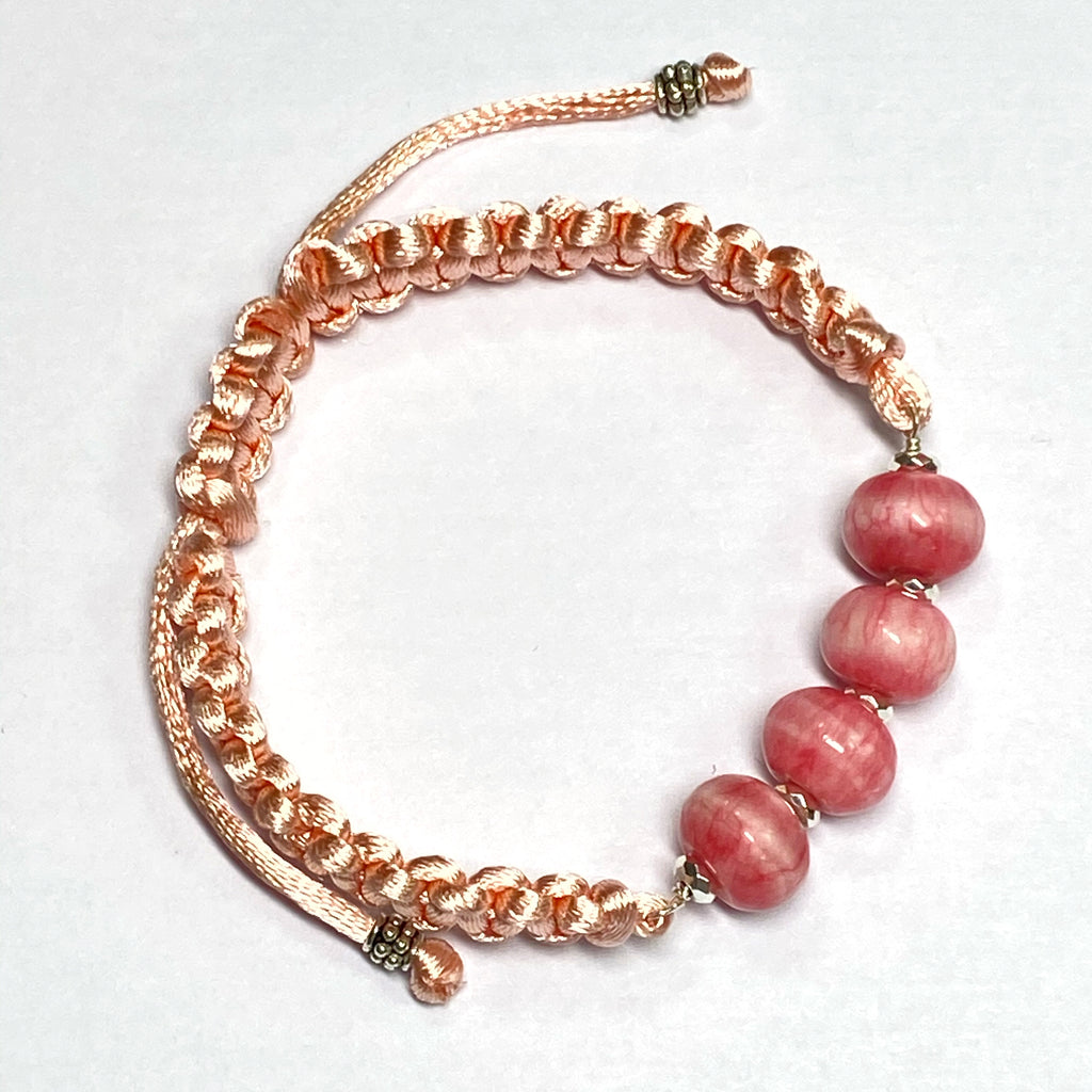 Rhodocrosite Macrame Knotted Blush Bracelet Adjustable