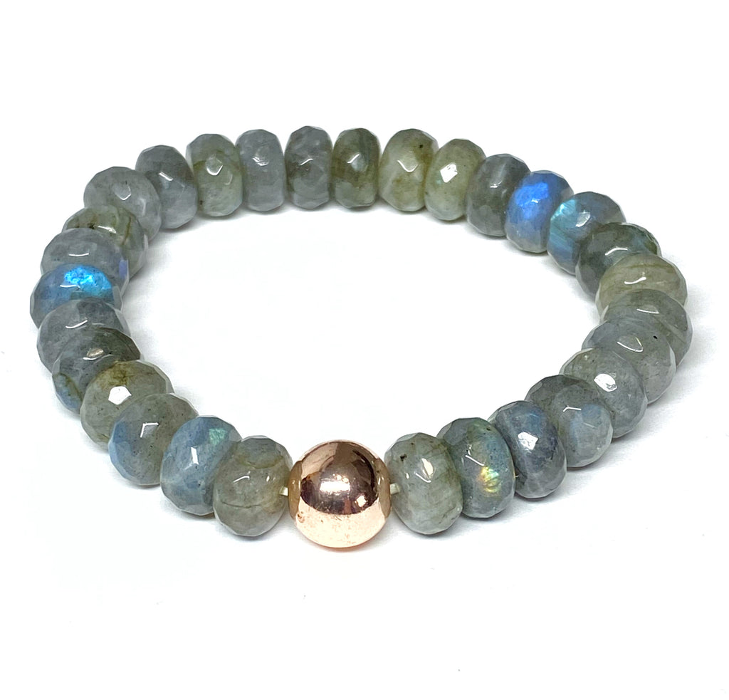 Labradorite Rondelle Stretch Bracelet Rose Gold