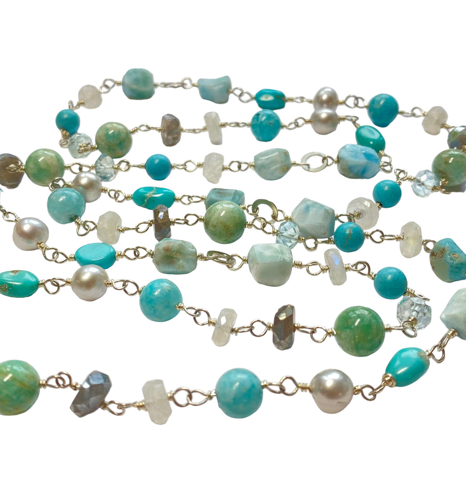 Larimar, Turquoise, Moonstone, Gemstone and Pearl Sterling Silver Necklace - Doolittle